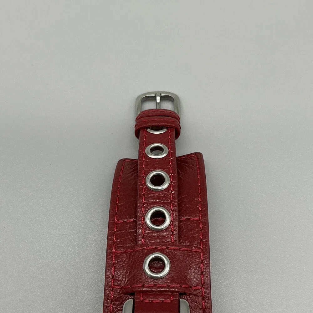 Guess G66225L Womens Watch 18mm White Dial Red Leather Cuff New Battery